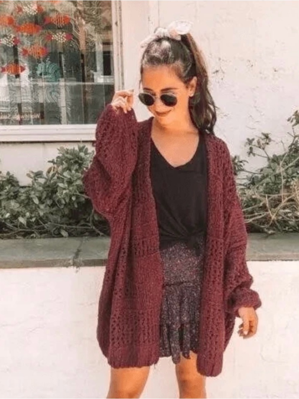 Free People Saturday Morning Open-Front Chunky Oversized Knit Cardigan - Plum